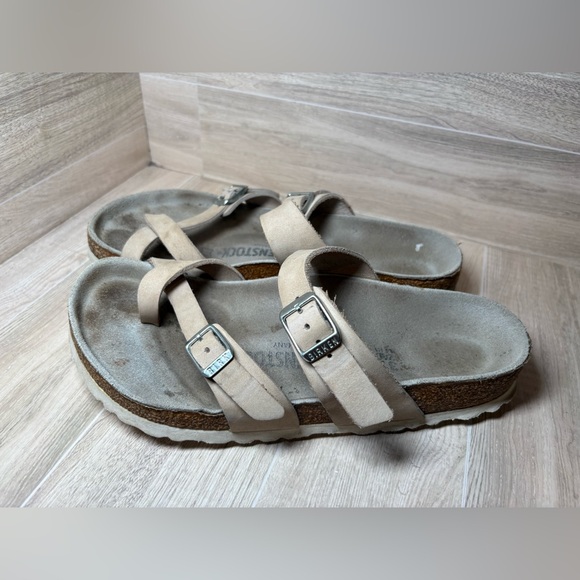 Birkenstock Mayari Size 37 Women’s Nubuck Cream Sandals White Sole Regular Width - Picture 2 of 12